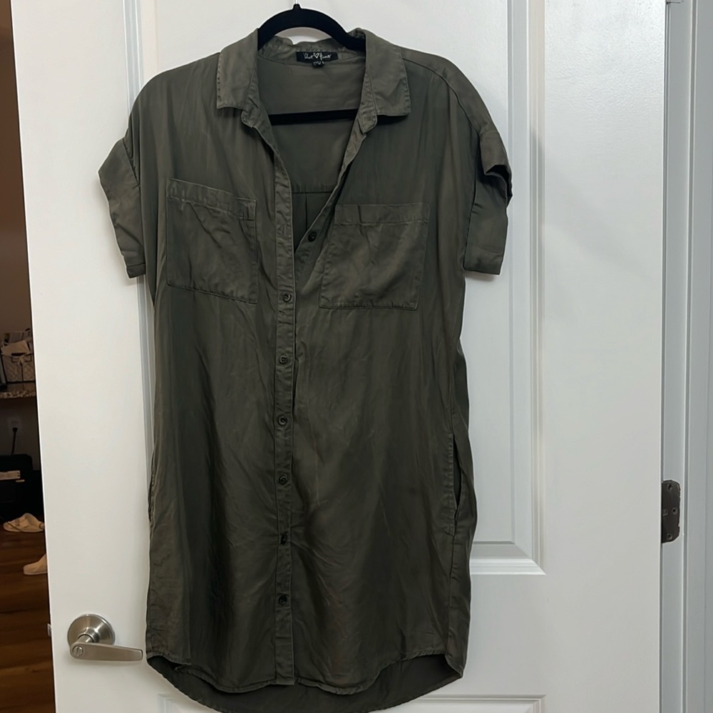 Dark Khaki Green Button-Up Dress